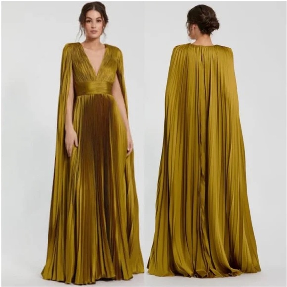 Mac Duggal Dresses & Skirts - Mac Duggal Pleated Charmeuse V Neck Gown With Cape Chartreuse Size 8 | T503